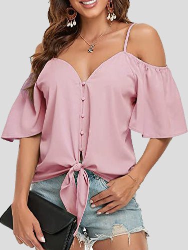 fermon - Sling Single Breasted Knotted Off Shoulder Blouse
