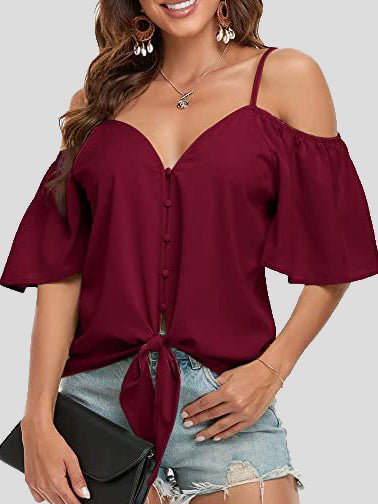 fermon - Sling Single Breasted Knotted Off Shoulder Blouse