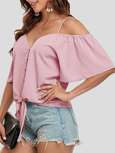 fermon - Sling Single Breasted Knotted Off Shoulder Blouse