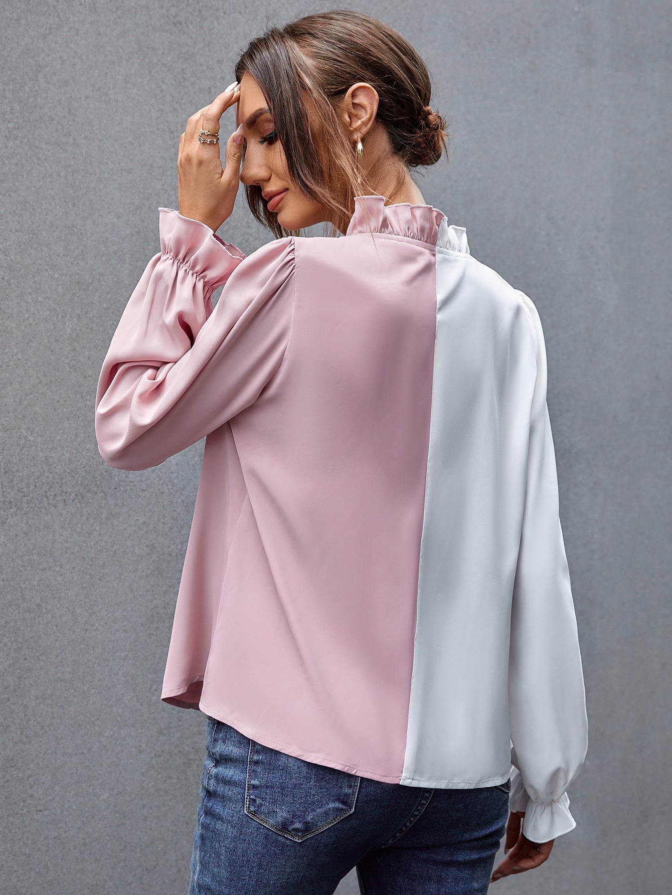 fermon - Two Tone Ruffle Hem Blouse