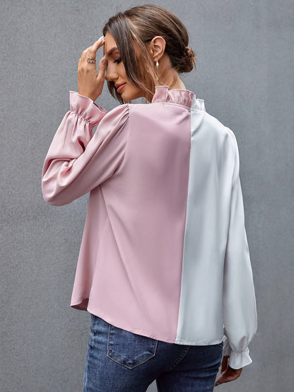 fermon - Two Tone Ruffle Hem Blouse