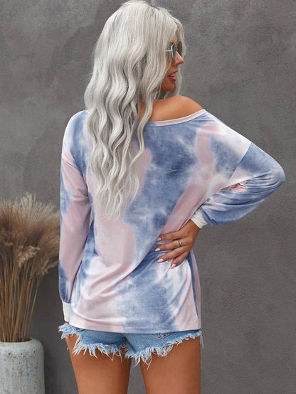 fermon - Women's Casual Tie-Dyed Long Sleeve Sweater Patchwork Shirt