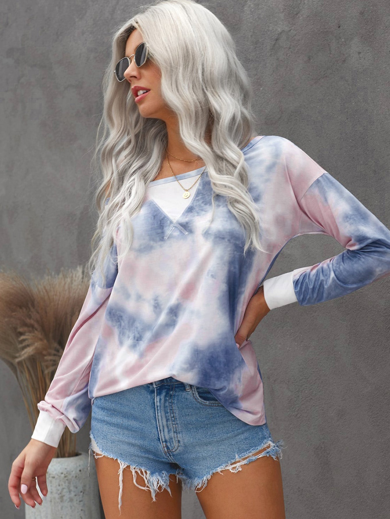 fermon - Women's Casual Tie-Dyed Long Sleeve Sweater Patchwork Shirt