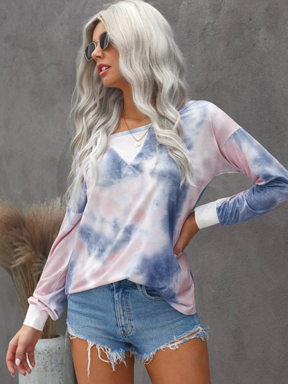 fermon - Women's Casual Tie-Dyed Long Sleeve Sweater Patchwork Shirt
