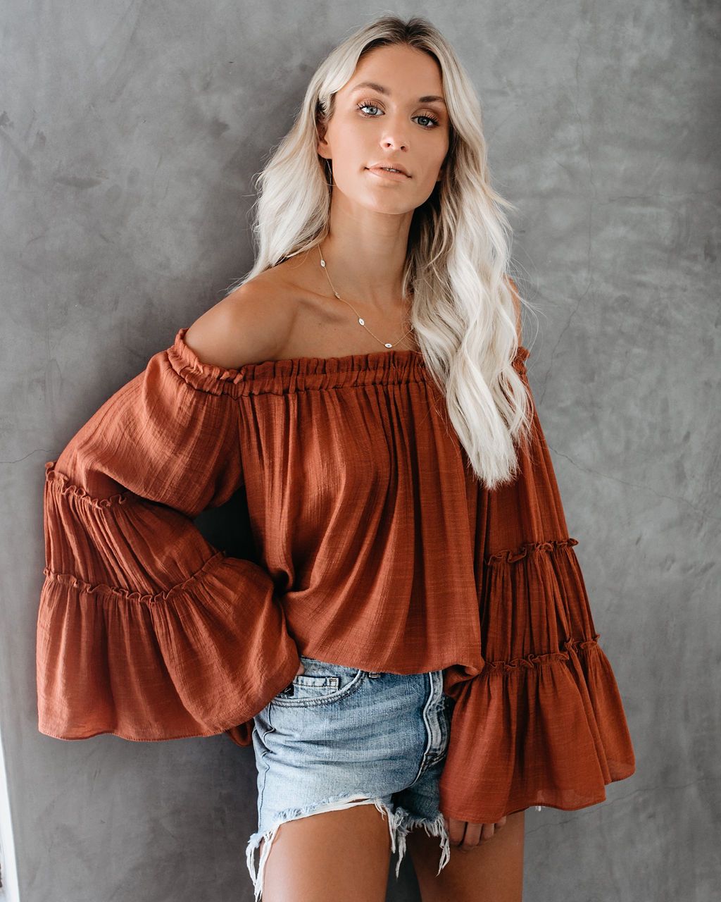 fermon - Women's Flare Sleeve Boat Neck Off Shoulder Blouse Summer Women Long Sleeve Top Casual Tops