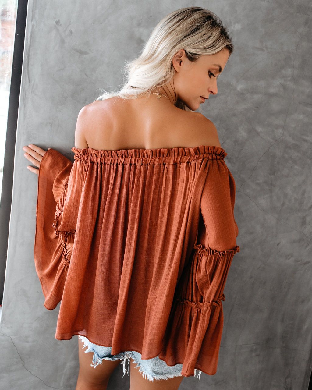 fermon - Women's Flare Sleeve Boat Neck Off Shoulder Blouse Summer Women Long Sleeve Top Casual Tops