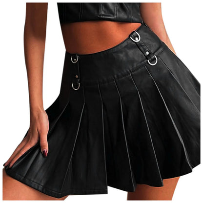 Y2K Leather High Waist Slim Vintage A-Line Skirt