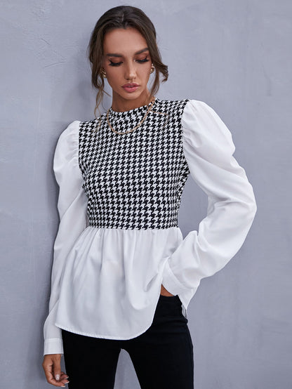 fermon - Zipper Back Houndstooth Blouse
