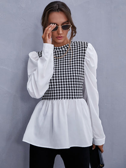 fermon - Zipper Back Houndstooth Blouse