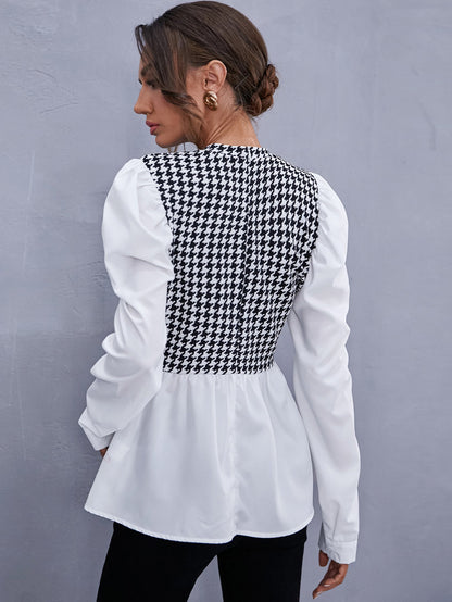 fermon - Zipper Back Houndstooth Blouse