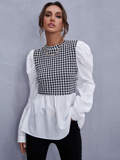 fermon - Zipper Back Houndstooth Blouse