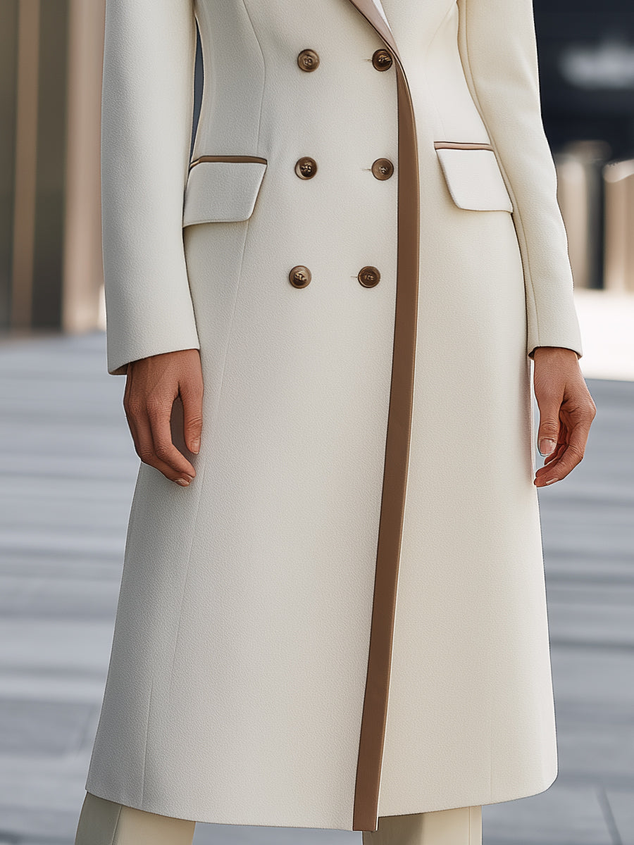 Wool-Blend Coat With Faux Leather Trim
