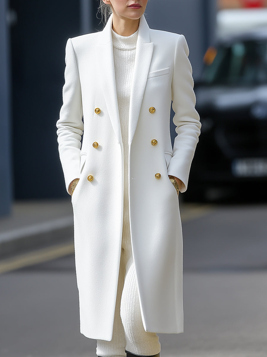 White Double-Breasted Longline Coat