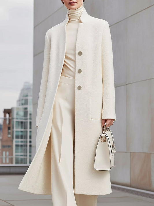 Ivory Minimalist Longline Wool Coat