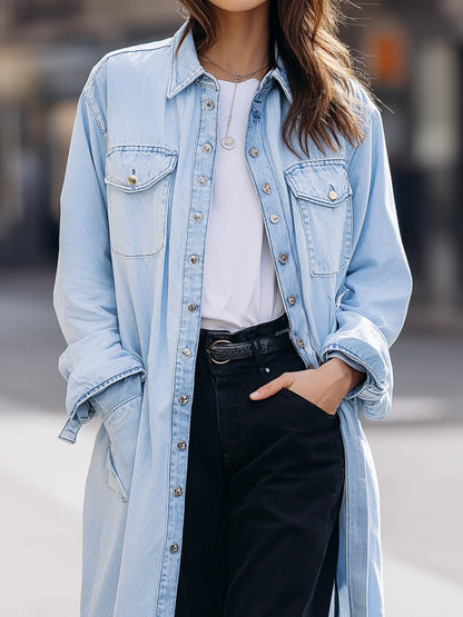 Light Wash Denim Duster Shirt Jacket