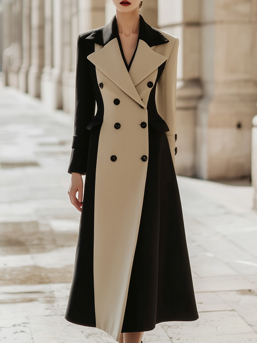 Black & Beige Color-Block Wool Coat