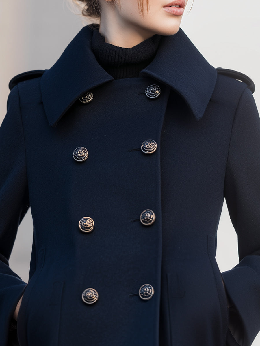 Classic Navy Double-Breasted Wool Peacoat