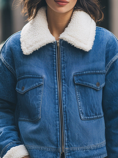 Vintage-Inspired Sherpa-Lined Denim Jacket