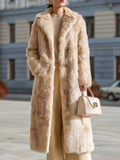 Women's Long Faux Fur Coat In Champagne Beige