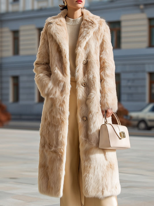 Women's Long Faux Fur Coat In Champagne Beige