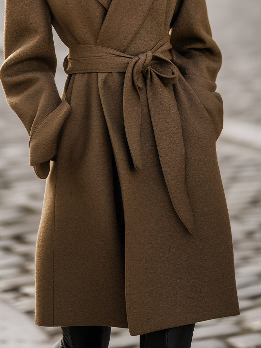 Camel Belted Wrap Coat