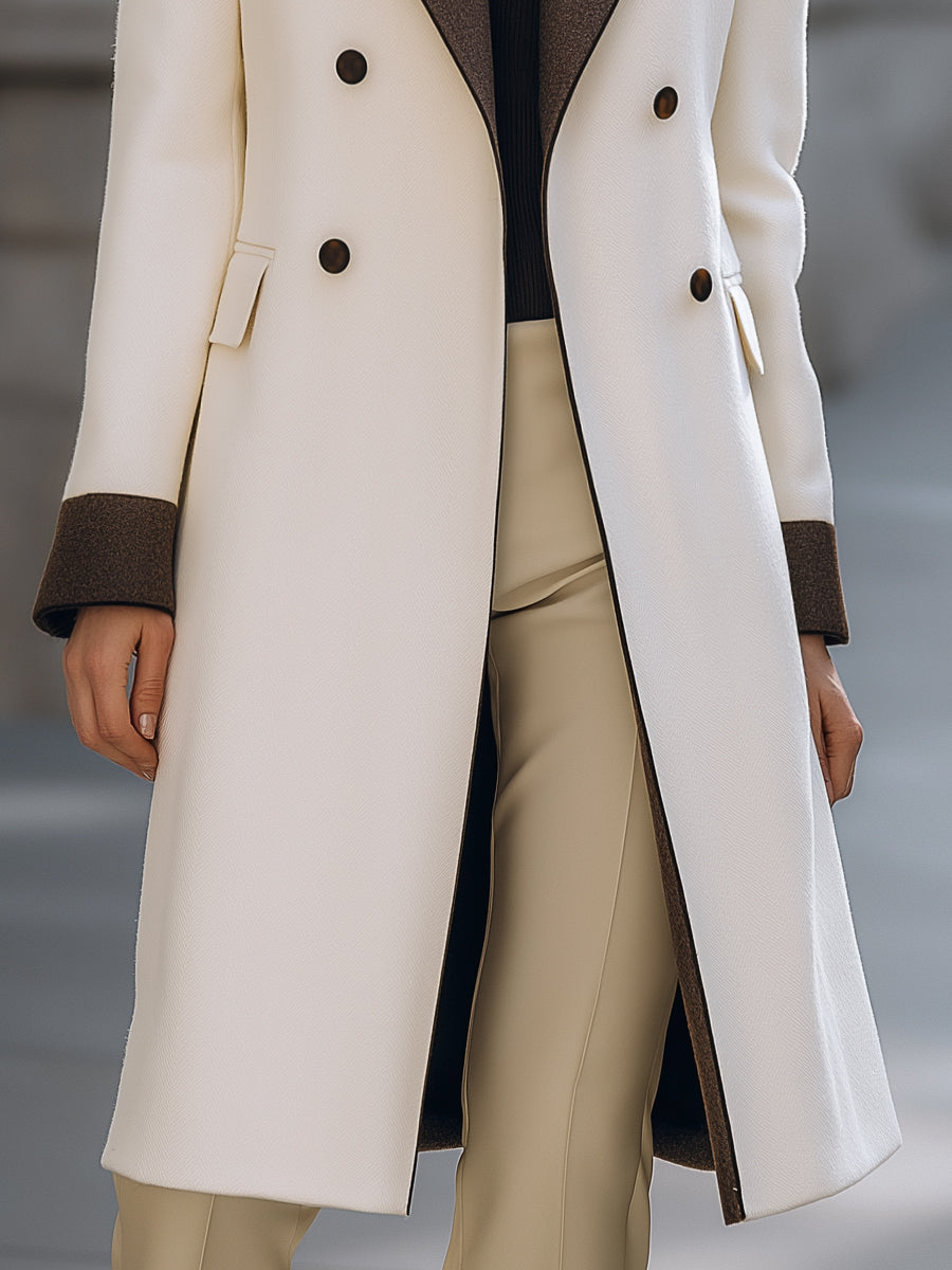 Wool-Blend Contrast Lapel Long Coat
