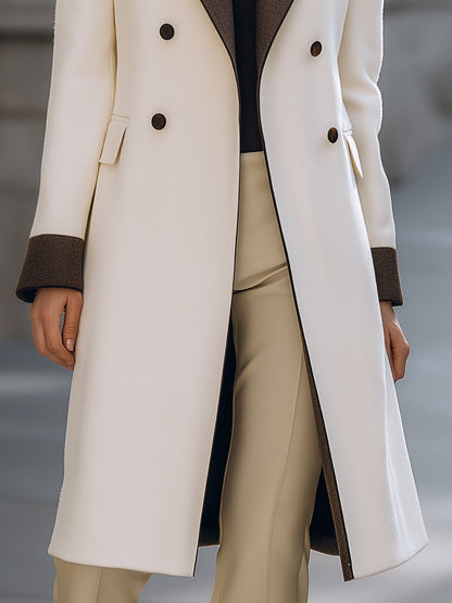 Wool-Blend Contrast Lapel Long Coat