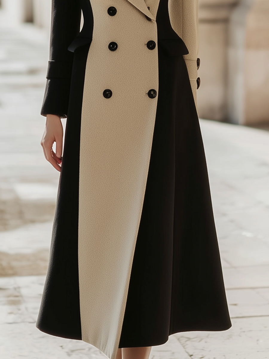 Black & Beige Color-Block Wool Coat