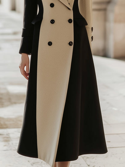 Black & Beige Color-Block Wool Coat