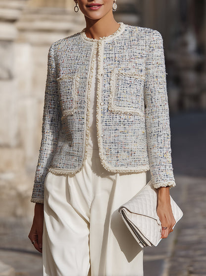 Pastel Tweed Jacket With Contrast Trim