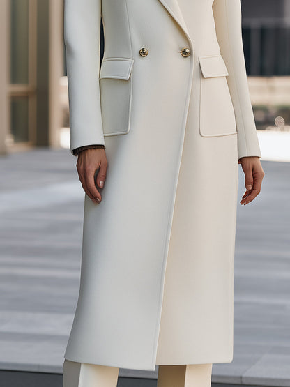 Wool-Blend Long Coat With Contrast Collar