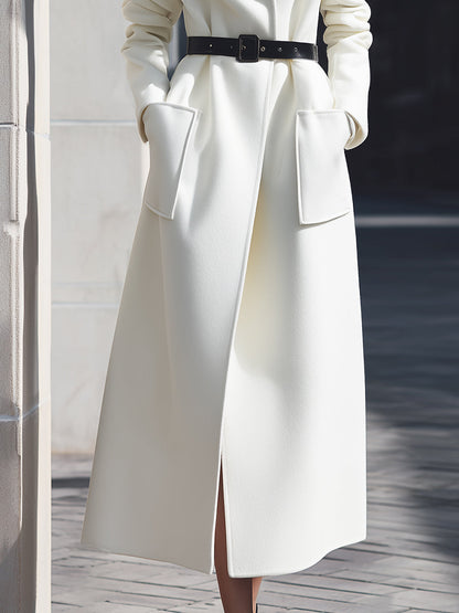 White Noir Belted Wool Coat
