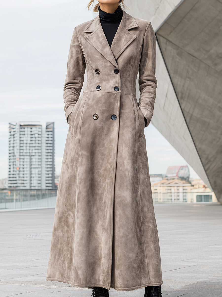 Taupe Suede Longline Trench Coat
