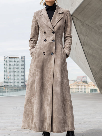 Taupe Suede Longline Trench Coat