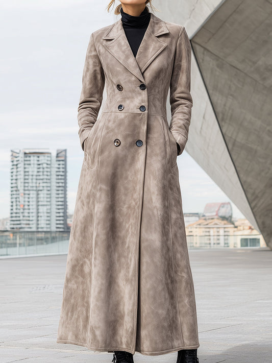 Taupe Suede Longline Trench Coat