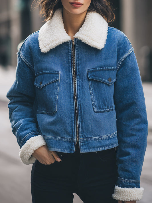 Vintage-Inspired Sherpa-Lined Denim Jacket