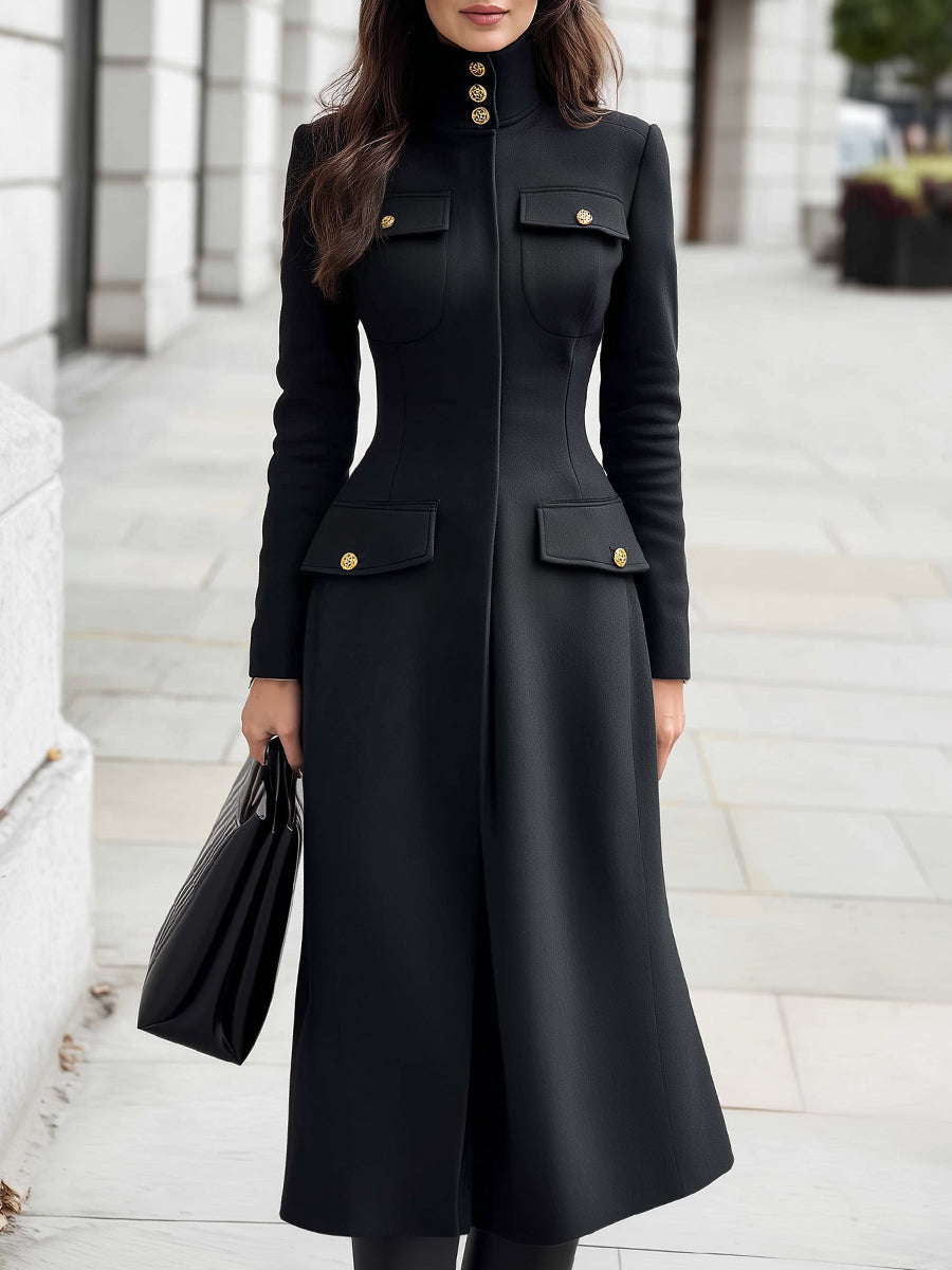 Structured Wool-Blend Coat Dress With Military Details