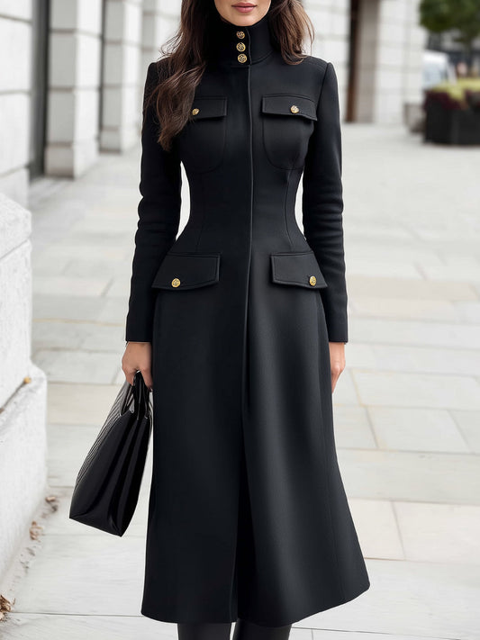 Structured Wool-Blend Coat Dress With Military Details